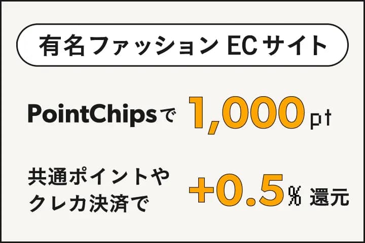 有名ファッションECサイトの利用で1,000ポイント獲得。共通ポイントやクレカ決済で＋0.5％還元